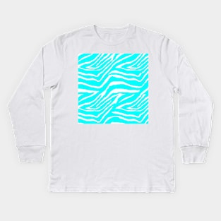 Zebra Animal Print Blue and White Pattern Kids Long Sleeve T-Shirt